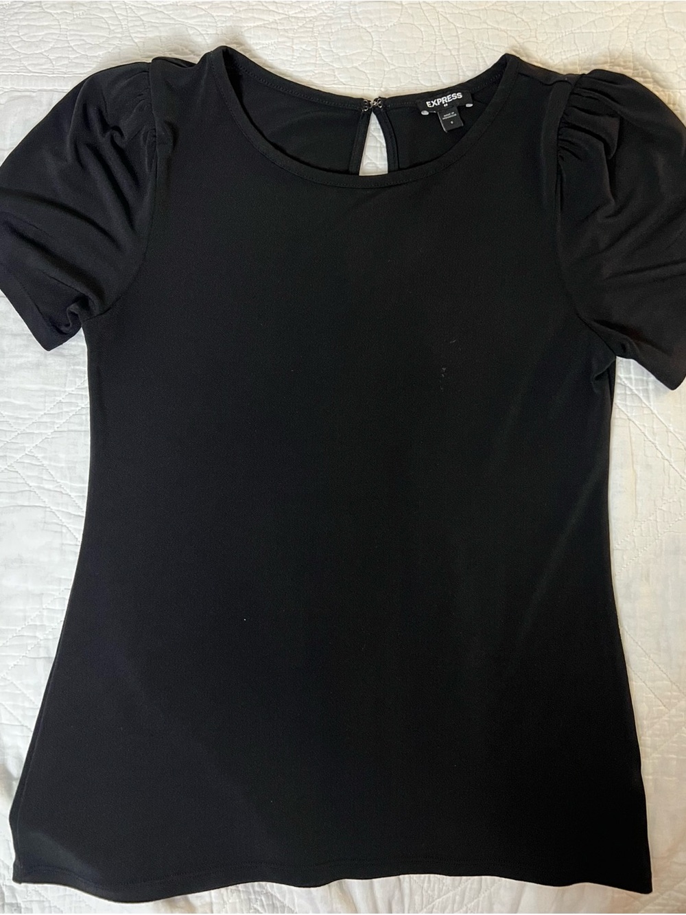 Express Black Short Sleeve Puff Shoulder Top